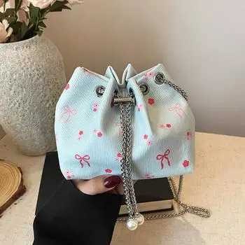 Сумка-ведро Niche Design с завязками на талии, плиссированная, лето 2024, новый модный тренд, цепочка, одно плечо, женская сумка через плечо чёрный