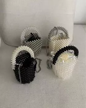 Сумка-ведро Niche, плетеная, ручной работы, тяжелая промышленная сумка из акрила и жемчуга, переносная сумка-мессенджер, женская сумка с бисером слоновая кость