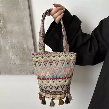 Сумка-ведро Niche с бахромой Холщовая сумка Niche Универсальная сумка-ведро на одно плечо чёрный