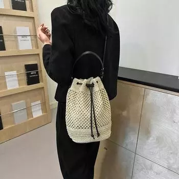 Сумка-ведро ручной работы, однотонная, женская, через плечо, дышащая, сумка для мамы, сумка для отпуска, нишевый дизайн, который нравится женщинам