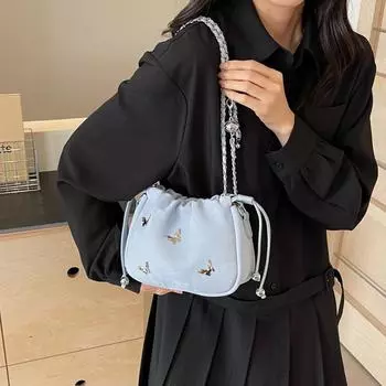 Сумка-ведро с бантом, женская сумка на шнурке, модная женская сумка чёрный