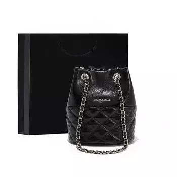 Сумка-ведро с бриллиантовой цепочкой, новая легкая роскошная универсальная маленькая ароматная сумка через плечо на одно плечо, длина 18 см, ширина 12,5 см, высота 19 см чёрный