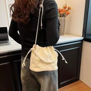 Сумка-ведро с цепочкой из фактурного жемчуга, женская универсальная мини-сумка на плечо, модная сумка-мессенджер в иностранном стиле, женская сумка для мобильного телефона