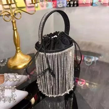 Сумка-ведро с кисточками и бриллиантами, модная блестящая сумка-ведро, роскошная сумка для ужина в стиле знаменитости, сумка-мессенджер через плечо серебряный
