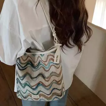 Сумка-ведро с морской солью и брызгами, женская, новинка 2024 года, плетеная сумка, большая вместимость, повседневная сумка через плечо