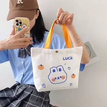 Сумка-ведро с мультяшным медведем, простые сумки-тоут, холщовая сумка с милым кроликом для женщин