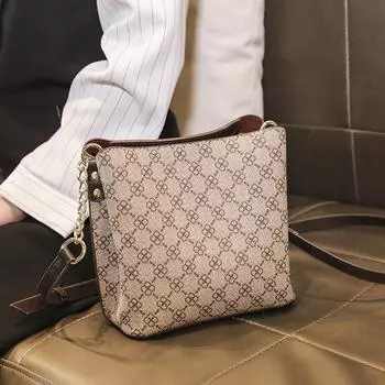 Сумка-ведро с принтом в стиле ретро для женщин, модная вместительная сумка на одно плечо с цепочкой