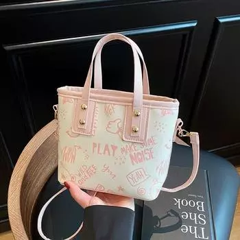 Сумка-ведро с принтом в виде мультфильма «Любовь», женская сумка-мессенджер 2025 года, женская сумка-ведро с индивидуальным граффити чёрный