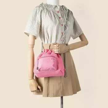 Сумка-ведро с ромбовидной сеткой и завязками на шнурке. Легкая сумка через плечо. Маленькая модная сумка на одно плечо для женщин. Пожилые женщины. Sense. чёрный