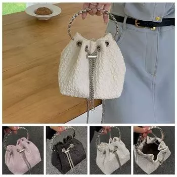 Сумка-ведро с ручкой и завязкой на одно плечо, сумка через плечо с цепочкой, милая плиссированная женская сумка чёрный