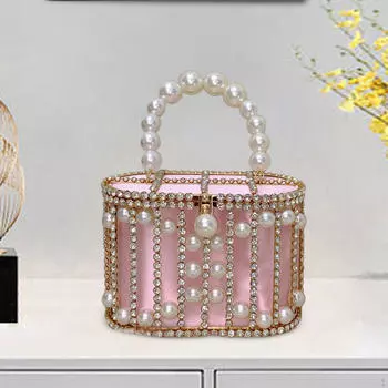 Сумка-ведро с ручкой из бисера, клатч для свадьбы, вечернего платья, вечеринки, путешествия, выпускного вечера бежевый