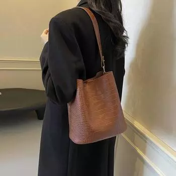 Сумка-ведро с узором из камня в стиле ретро, женская, осень-зима 2024 года, новая универсальная сумка через плечо, сумка-мессенджер премиум-класса чёрный