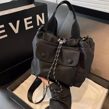 Сумка-ведро с завязками на шнурке, универсальная легкая сумка-тоут из ткани Оксфорд, сумка через плечо на одно плечо, маленькая сумка-тоут