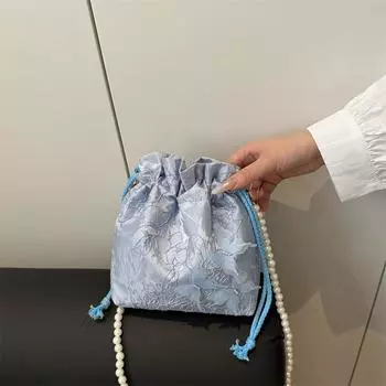 Сумка-ведро с жемчугом для переноски, женская, летняя, 2025 года, новая, китайская, вышитая, сумка через плечо, простая и усовершенствованная сумка-мессенджер розовый