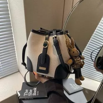 Сумка-ведро Splice Bump с цветным дизайном, модная повседневная косая сумка через плечо с подвеской в виде маленького кролика