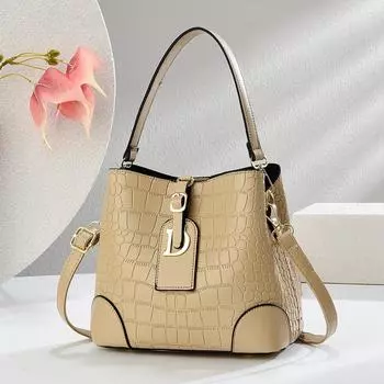 Сумка-ведро, сумка с узором из камней, сумка через плечо с узором под крокодила, сумка-мессенджер. 20*12*18 чёрный