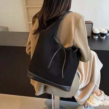 Сумка-ведро Super Fire Bow Underarm Big Bag 2024, новая модная сумка-ведро большой вместимости, повседневная портативная сумка через плечо чёрный