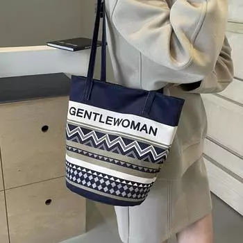 Сумка-ведро в этническом стиле Niche design, женская, 2024 года, новая, вместительная, универсальная, повседневная, подмышечная, модная сумка на плечо тёмно-синий