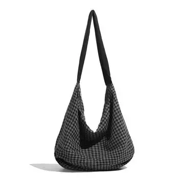 Сумка-ведро в клетку в стиле ретро для поездок на работу, дизайн в стиле ленивой литературы, сумка для покупок, холщовая сумка для поездок на работу
