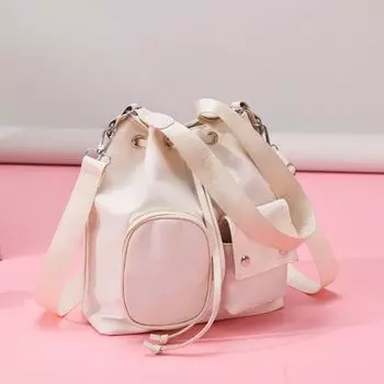 Сумка-ведро в корейском стиле с завязками на шнурке, однотонная, большая вместимость, нейлоновая сумка через плечо, сумка через подмышку, сумка через плечо из холста бежевый