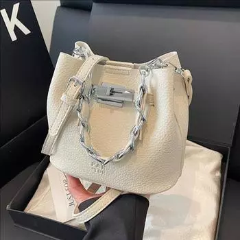 Сумка-ведро в стиле ретро, женская простая сумка через плечо высокого класса, модная повседневная универсальная сумка-мессенджер белый