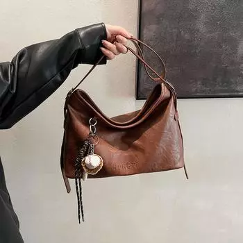 Сумка-ведро вместительной в стиле ретро для женщин 2024 года, новая простая сумка для поездок на работу под мышкой, повседневная модная сумка через плечо 32*11*24 коричневый