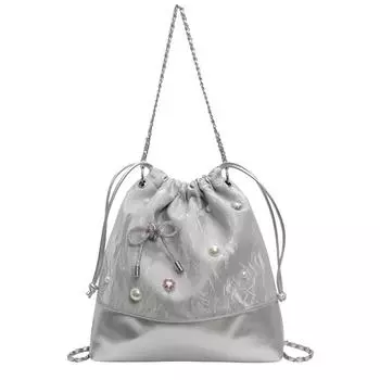 Сумка-ведро женская большая вместимость 2024 новый рюкзак для отдыха с цепочкой модный многофункциональный рюкзак для путешествий высокого качества серебряный
