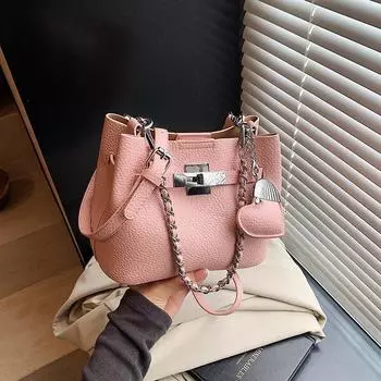 Сумка-ведро женская новая весна-лето простая модная цепочка на плечо универсальная сумка-мессенджер для поездок на работу розовый