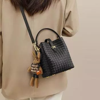 Сумка-ведро женская осенне-зимняя новая женская сумка через плечо из натуральной кожи высокого класса, плетеная вручную сумка