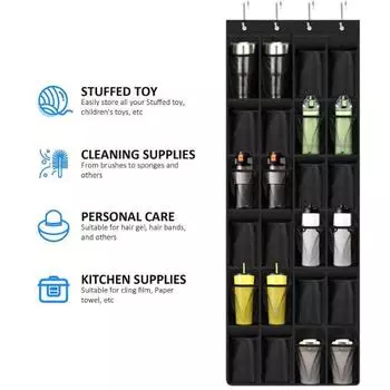 Сумка-вешалка для хранения 24 сетки, легкая сборка, дышащая ткань с 4 крючками, многофункциональная стойка для хранения чёрный