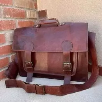 Сумка винтажная почтальонская наплечная ручная работа подлинный кожаный портфель для ноутбука 15 x 11 x 4 in коричневый