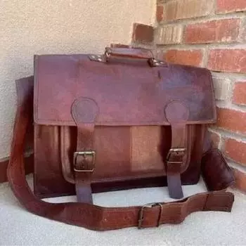 Сумка винтажная почтальонская наплечная ручная работа подлинный кожаный портфель для ноутбука 15 x 11 x 4 in коричневый