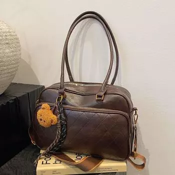 Сумка вместимости в стиле ретро, женская простая сумка подмышкой, модная сумка-тоут высокого класса коричневый