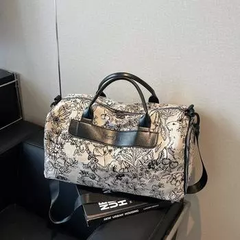 Сумка вышитая большой вместимости женская новая повседневная сумка-мессенджер дорожная сумка для деловых поездок портативная сумка для коротких поездок чёрный