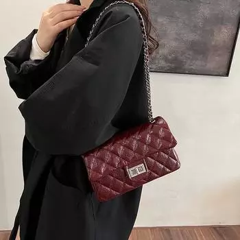 Сумка Xiaoxiangfeng Rhombus Small Square Bag 2024 года, новая премиальная текстурированная простая сумка-цепочка через подмышку, сумка на одно плечо через плечо цветной печати леопарда