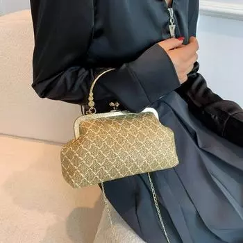 Сумка Xiaoxiangfeng женская 2024 весна новая модная плетеная сумка с зажимом высококачественная текстурная цепочка сумка через плечо розы красного