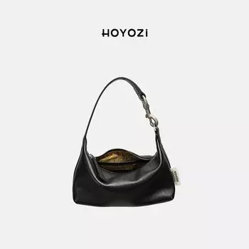 [Сумка Xiaoyoujia] Сумка-подмышка из зернистой кожи Hoyozi с масляной живописью синего цвета, женская, новая коллекция 2025 года, на плечо Black [new]]