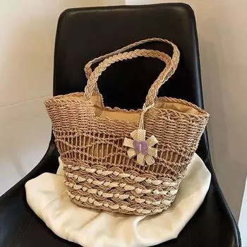 Сумка Yogodlns Brand Strawberry для женщин, большая плетеная сумка из полой бумаги, летняя пляжная сумка, женская модная сумка через плечо, кошелек для покупок 37x10x24cm бежевый