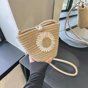 Сумка Yogodlns из хлопковой нити в стиле бохо, модная вязаная сумка через плечо, плетеная сумка-корзина для женщин, повседневная летняя сумка на плечо 20x9x15cm бежевый