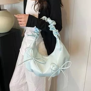 Сумка Yunduo Folded Bag, большая вместимость, сумка на одно плечо, легкая сумка через плечо с мягким лицевым ремешком и бантом