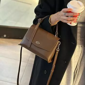 Сумка-замок из коровьей кожи «Первый слой», весна/лето, универсальная сумка через плечо Superior Sense, сумка-трансформер, женская сумка с диагональной застежкой чёрный