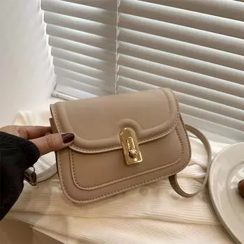 Сумка-замок в стиле ретро, женская сумка через плечо, простая, для поездок на работу, маленькая квадратная сумка через подмышку коричневый