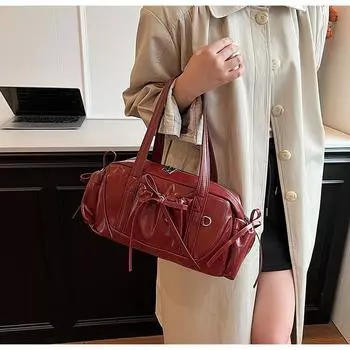 Сумка-зеркало для женщин, осень и зима, новая плиссированная сумка, переносная сумка через плечо, сумка через плечо Boston personalne, сумка через подмышку с бантом 26CM*12CM*17CM чёрный