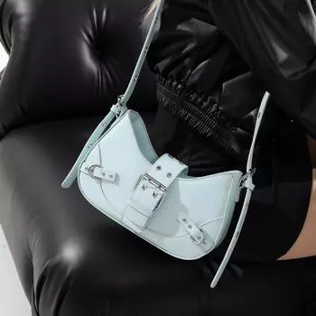 Сумка женская 2024 года, новая ретро-сумка Spice Girl Underarm Bag, простая текстурированная сумка в форме полумесяца на одно плечо, сумка через плечо чёрный