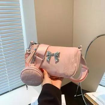 Сумка женская 2024 новая корейская красивая нишевая сумка с бантом портативная подмышечная сумка модная сумка через плечо на одно плечо чёрный