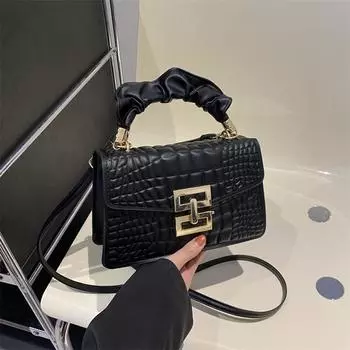 Сумка женская 2024 новая корейская версия модной женской сумки из искусственной кожи с замком маленькая квадратная сумка на одно плечо косая сумка белый