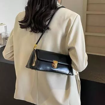 Сумка женская 2024 новая модная сумка подмышкой ретро повседневная сумка через плечо универсальная портативная сумка-багет женская сумка для поездок на работу чёрный