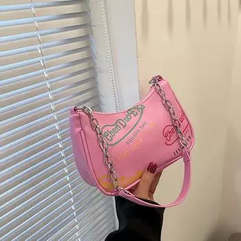 Сумка женская 2024 новая повседневная сумка для подмышек индивидуальная трендовая сумка через плечо нишевая модная сумка с принтом чёрный