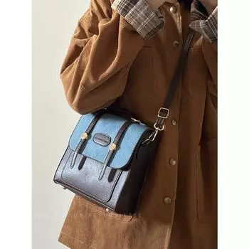 Сумка женская 2024 новый ретро джинсовый рюкзак студенческий пригородный одно плечо портативный многофункциональный кроссбоди маленькая школьная сумка джинсовый синий