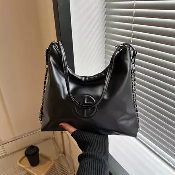 Сумка женская 2024 осень новая мода иностранный стиль сумка через плечо тренд персонализированная сумка повседневная простая сумка-тоут чёрный